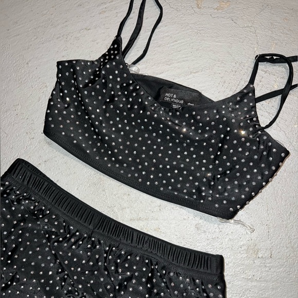 black rhinestones two piece skirt and top - Picture 4 of 10